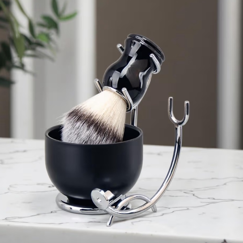 Premium Black Shaving Brush and Bowl Set for Men Grooming